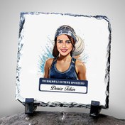 Resim Karikatürlü Kadın Su Topu Oyuncusu Dekoratif Taş 