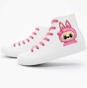 Resim LİASSHOES beyaz keten pembe labibi baskılı çocuk spor ayakkabı 