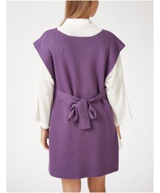 Resim AQE FASHION Kadın V Yaka Kolsuz Bağlama Panço Lila 
