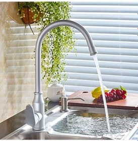Resim Lavabo Sabunluğu Fırçalanmış Nikel Sabunluk Mutfak Lavabo İçin 47 İnç Tüp Doğrudan Sabun Şişesine Bağlanır, Artık Dolum Yok Mutfak Lavabo Tezgah Dispenseri Tezgahtan Dahili Dolum 