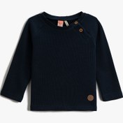 Resim Erkek Bebek Basic Ribanalı Düğme Detaylı Sweatshirt Pamuklu 