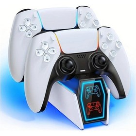 Resim Wangxi Playstation 5 Skin Edge Uyumlu Beyaz Ps5 Kontrol Cihazı Şarj İstasyonu Şarj Kablosu Led Göstergeli Dock Standı 