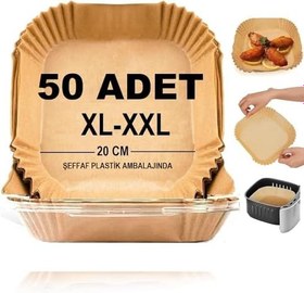 Resim Airfryer Pişirme Kağıdı,Xl-Xxl Büyük Boy, Kare, 50 Adet Hava Fritöz Parşömen Fırın Kağıdı Tek Kullanımlık Kağıt Fırın Fritöz Pişirme Kızartma Tavası Için Uygun 20CM 