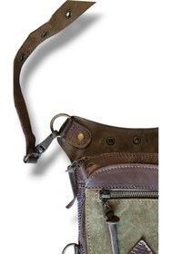 Resim Crow'sRoom Handmade Deri Bel Ve Bacak Çantası (KÜÇÜK MODEL KAHVE&YEŞİL) 