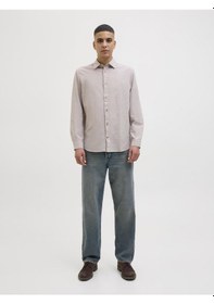 Resim Jack & Jones Erkek Keten Karışımlı Gömlek - Summer - 12269315 Crockery Çok Renkli 