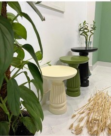 Resim Wood Ahşap Renkli 3 Lü Set Mantar Yan Sehpa Fiskos Çiçeklik Decorative Yeşil - Siyah - Naturel 