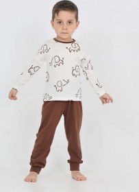 Resim Toontoy Kids Toontoy Erkek Çocuk Fil Pano Baskılı Pijama Takım Kahve 