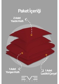Resim Eve Tekstil %100 Pamuk Ranforce Çarşaflı Yastık Ve Yorgan Kılıflı Çift Kişilik Nevresim Takımı 200x220 Cm Bordo 