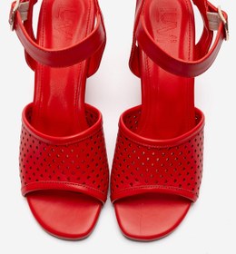 Resim LuviShoes HERVON Kırmızı Cilt Kadın Dolgu Topuklu Ayakkabı 