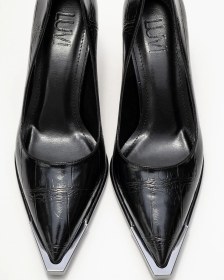 Resim Luvi Shoes Lıora Siyah Baskı Platin Detaylı Kadın Blok Topuklu Topuklu Ayakkabı Siyah 