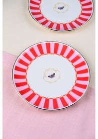Resim Tabak Evi Porselen Butterfly Collection Altın Yaldızlı Pasta Tabağı Kırmızı 20,50cm 2 Li Çok Renkli 