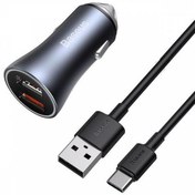 Resim BASEUS 40W Çift USB Girişli Araç Şarj Başlığı ve 1 MT 5A USB Type C Kablo Şarj Aleti 