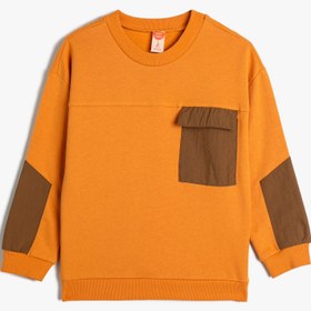 Resim Erkek Bebek Sweatshirt Uzun Kollu Bisiklet Yaka Cep Detaylı Şardonlu Pamuklu 