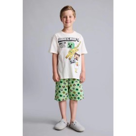 Resim DeFacto Minecraft Lisanslı Regular Fit 2'li Ecru Pijama Takımı Erkek Çocuk H7270A826HS 
