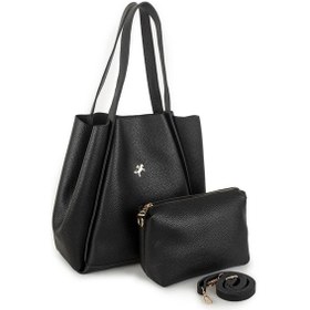 Resim Nas Bag Kadın Büyük Boy Büzmeli Yavrulu Çıtçıtlı Tote Bag Omuz Çantası Siyah siyah Siyah 