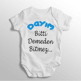 Resim İmaj Tuğbababy Dayım Bitti Demeden Bitmez Yazılı Baskılı Bebek Zıbını Beyaz 