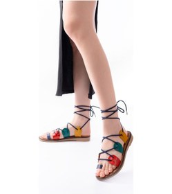 Resim 205-01 Multi Bilekten Bağlamalı Ortopedik Hakiki Deri Kadın Sandalet Bej 