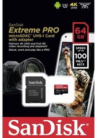 Resim Sandisk Extreme Pro SDSQXCG-064G-GN6MA 64 GB MicroSDXC Hafıza Kartı + Adaptör 