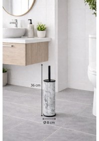 Resim Beyaz Mermer Desenli 2'li Banyo Seti - Metal Çöp Kovası 3 Lt Ve Wc Fırçası Takımı Beyaz 