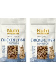 Resim Nutri Feline Chicken & Fısh Sandwich Tavuklu Ve Balıklı Tahılsız Kedi Ödülü 50 Gr. X 2 Adet 