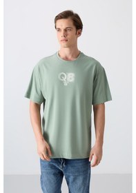 Resim Tommy Life Açık Yeşil Pamuklu Kalın Yumuşak Dokulu Oversize Fit Baskılı Erkek T-shirt - 88333 CAMEL 