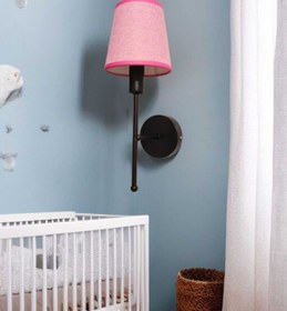Resim BSA LIGHTING POLEN TEKLİ SİYAH BOYALI ÇOCUK ODASI APLİK (PEMBE KONİK ABAJURLU) 