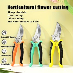 Resim Paslanmaz Çelik Budama Makası Kilitleme Mekanizması ile - Ambidextrous Ergonomik Tutuş, Çok Fonksiyonlu Bahçe Ağaç Dal Kesici, Meyve Budaması ve Çim Bakımı için Dayanıklı Yüksek Güçlü Bıçak, Modern Tasarım, Güvenli Kilitleme Budama Makası, Keskin Kesme Araçları 