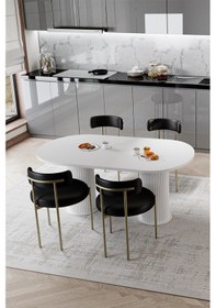 Resim Avvio Rita Beyaz Ptt Ayak 80x160 Yemek Masası Mutfak Masası Masa Sandalye Takımı Kadife Kumaş Beyaz 