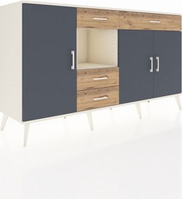Resim Hyperion Konsol 4 Raflı 4 Çekmeceli 3 Kapaklı 176x44x99 Aytaşı-antrasit/çam Aytası/antrasıt - Aytası 