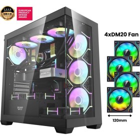 Resim AIGO DS900 AT-750W 80+ Bronze USB3.0 Type-C 4×12CM Fan Temperli Cam Siyah ATX Kasa 
