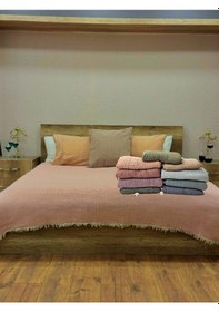 Resim Haki 4 Katlı Çift Taraflı Çift Kişilik Müslin Battaniye %100 Pamuk 230x240 Cm Haki 