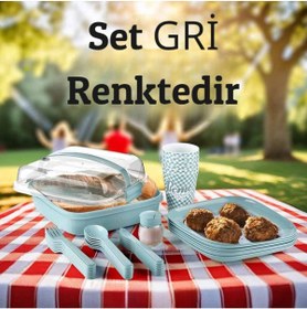 Resim MEDUSHOP 32 Parça 6 Kişilik Piknik Seti- Bulaşık Makinasında Yıkanabilir, Mikrodalga Uyumlu . ( GRİ ) 