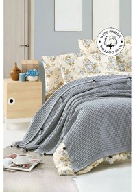 Resim Vionel Home Pamuklu Waffle Desen Ponponlu Çift Kişilik Pike Gri 