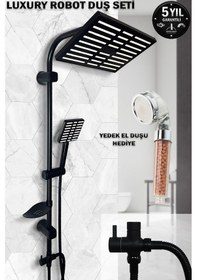 Resim Siyah Robot Duş Seti El Ve Tepe Duş Başlığı Spiral Takımı Banyo Duşu Diğer 