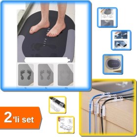 Resim Hereveoyuncak Sihirli Su Emici Kaydırmaz Banyo Paspası + 20 Adet Kablo Sabitleyici Yapışkanlı Klips - 2li Set R9L6 