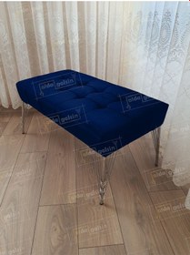 Resim Modern Dilim Puf Ayakucu Puf Gold Metal Ayak 90 45 Lacivert 