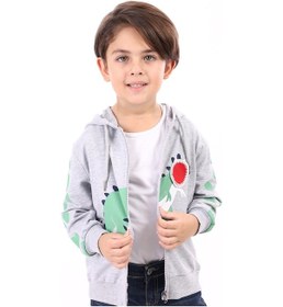 Resim Toontoy Kids Toontoy Erkek Çocuk Kapüşonlu Fermuarlı Baskılı Örme Hırka - 2 İplik Gri 