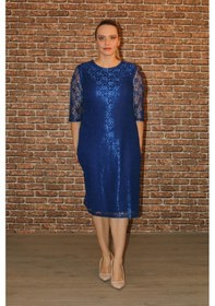 Resim Nidya Moda Büyük Beden Midi Kol Elbise-4009Bdsx Çok Renkli 