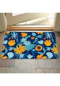 Resim Dijital Baskılı Çiçek Desenli Dekoratif Dış Kapı Önü Ve Iç Mekan Paspası Yıkanabilir Kaymaz Taban Mavi 
