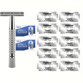 Resim FiBear Klasik Mat Siyah Çift Kenarlı Güvenlik Jilet Erkekler ve Kadınlar İçin, Paslanmaz Çelik, Yıkanabilir, 10 Platin Kaplamalı Bıçaklar Dahil - Sakallar ve Bıyıklar İçin İdeal 