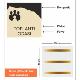 Resim Toplantı Odası - Ofis Oda Kapı Isimliği Yönlendirme Tabelası 15X15CM 