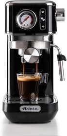 Resim Ariete Espresso Slim Metal 1381, manometreli kahve makinesi, kahve tozu ve ESE kapsülleri ile uyumlu, 15 bar Max, filtre 1 veya 2 fincan, Cappuccino başlığı, 1300 W, Siyah 