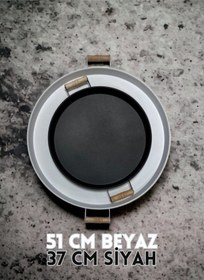 Resim 51 Cm Beyaz 37 Cm Siyah 2 Li Metal Yuvarlak Tepsi Sunum Tepsisi Çay Kahve Tepsisi Beyaz-siyah 