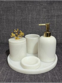 Resim Beyaz Mermer Banyo Seti 5'li 