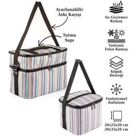 Resim Ns Reliable Kamp Piknik Termal Soğutucu Yalıtımlı Buzluk Termos Çanta 2 Li Set - 960 Çizgi Desenli Çok Renkli 