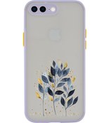 Resim mooodcase Iphone 7 Plus Uyumlu Lila Kamera Lens Korumalı Mavi Yaprak Desenli Lüx Telefon Kılıfı 