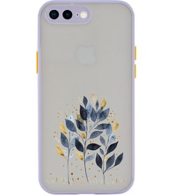 Resim mooodcase Iphone 7 Plus Uyumlu Lila Kamera Lens Korumalı Mavi Yaprak Desenli Lüx Telefon Kılıfı 