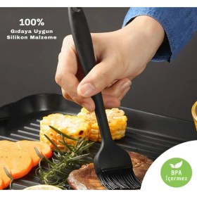 Resim Isıya Dayanıklı Yanmaz Yapışmaz Silikon Yumurta ve Yağ Fırçası Siyah 26 cm 