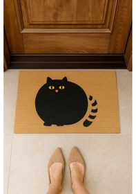 Resim Kedili Paspas Kapı Önü Paspası Kitty Doormat Kapı Önü Kaymaz Paspas Toz Nem Alıcı Kapı Paspas Açıkkahverengi - Bej 