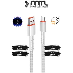Resim 3.4a Usb To Type-c Hızlı Şarj Ve Data Kablosu Hasır 1 Metre Beyaz Mt2015 